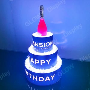 3-stöckiger Kuchen-Party-Events, Lounge, Bar, Nachtclub, VIP-Happy-Birthday-LED-Kuchenflaschenpräsenter, beleuchteter Kuchenständer, Glorifier-Neonlichtschild