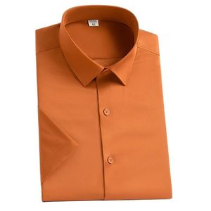 Mäns casual skjortor kort ärm sommar för män fast färg stretch mjuk halva skjorta män företag 5xl regelbunden passform utan framficka 230823