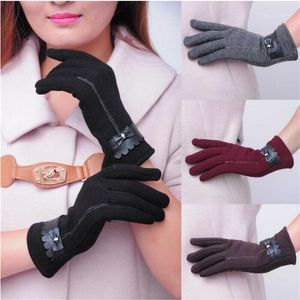 Fünf Finger Handschuhe Frauen Damen Bowknot Thermal gefüttertes Touchscreen Winter warm warm Elegante Abendpartyzubehör1241i