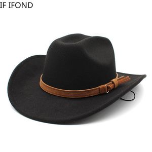 Chapéus de aba larga chapéus de balde de inverno outono masculino feminino ocidental chapéu de cowboy para cavalheiro lady cowgirl jazz ampla brim felt fedora sombrero hombre 230822