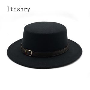 Wide Brim Hats Bucket Retro Winter Autumn women men Top hat Imitation Woolen Felt Fedora Belt buckle Decorated ladies Boater Hat flat brim 230822