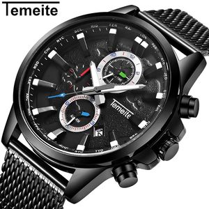 Temeite New Original Men's Watches Top Brand Sport Business Watch Men Clock Date Mesh Strap Wristwatches男性Relogio253i