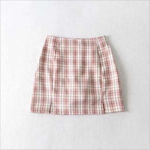 Summer Womens Clothing Fashion Plaid Kort kjolväska Höft SIDA SPART Hög midja flicka