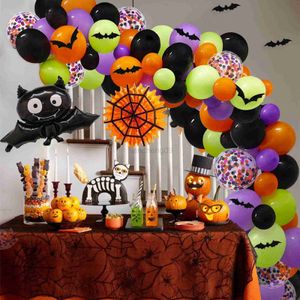 Decoração de festa Halloween Balloon Garland Arch Kit Orange Purple Black Spider Latex Balloons Halloween Hallowen Horror Party Decoration Confetti Balloons L0823