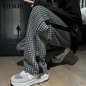 Men's Pants Spring Autumn Houndstooth Fashion Korean Trousers Man Loose Casual Sweatpants Vintage All Match Streetwear Male Clothes