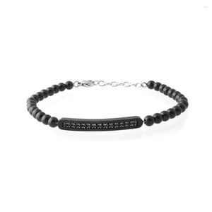 Strand Runda Men's Bracelet Black In Stainless Steel Beads With Wristband Lnlaid Zircon Adjustable Size 22cm Charm Bead