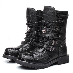 Botlar Kış Men Motosiklet Moda Midcalf Punk Rock Ayakkabıları PU PU Deri Siyah Yüksek Üst Düzenli Boot 3846 230823