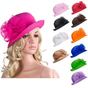 Solid Color Womens Summer Flor Organza Dome Bowler Sun Hat Sunbonnet Kentucky Derby Tea Party A267277A