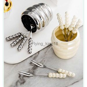 Ceramic Fruit Fork Organizer Desktop Kitchen Storage Stainless Steel Salad Fork Table Props Lunch Children Home Table Accessorie HKD230812