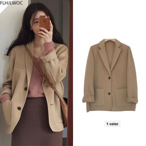 Womens Wool Blends Women Overcoat Outwear Japan Winter Coats Fashion Peacoat Cute Korean Chic N2106 230822