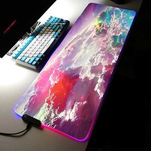 Mouse Pads Wrist Colorful Luminous RGB Gaming Mouse Pad Blue Purple Cloud Space RGB Desk Mat Desktops For Computer Desk For Universe Pad R230823