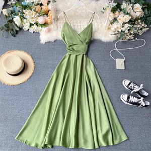 Lässige Kleider elegant sexy sexy Rückenless hohe Taille Plissee Slip Dress Fairy A-Line Sommer Beach Urlaub Vestidos Slim Women Evening Party