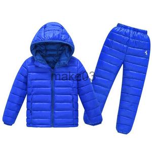 Casaco para baixo inverno infantil conjuntos de roupas bebê menino quente encapuzado em jaquetas de calça conjuntos de roupas meninos meninos snowsuit de traje de esqui 212y j230823