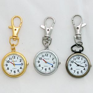 Pocket Watches Silvery Golden Retro Key Ring Clip Clasp Bag Watch Quartz