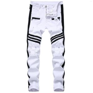 Jeans maschile 2023men white Zipper Black Terline Stripe Slim Slim Eletch Trousers casual 252U