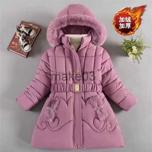 Down Coat 2023 Winter New Girls Jacket Long Solid Color Lining Plus Velvet Cold Protection Hooded Windbreaker Coat For 310 Years Old J230823