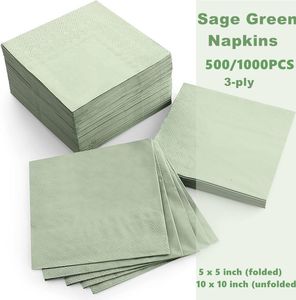 Guardanapo de mesa 500pcs guardanapos de cocktail de papel verde -sálvia descartáveis ​​3 bebidas de bebida com relevo de bebida com relevo para jantar de aniversário chuveiro de noiva 230823