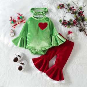ROMPERS Baby Girl Christmas Outfits Langarmer Overall mit ausgestellten Hosen und Stirnband -Mode -Geburtstags -Set 230823