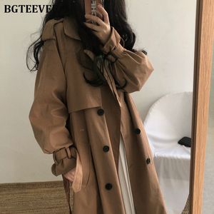 Kvinnors trenchrockar Chic Women Trench Coat Casual Women's Long Outerwear Loose Overcoat Autumn Winter Fashion Double Breasted Windbreaker Femme 230823