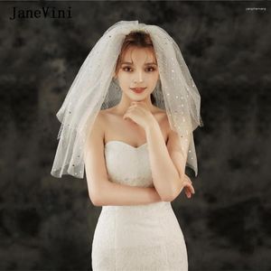 Bridal Veils JaneVini Fashion Short Ivory Wedding With Comb Three Layers Star Pattern Fluffy Tulle Hair Accessories Encaje Boda