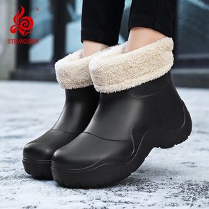 Boots STRONGSHEN Women Warm Fur Rubber Ladies Thick Sole Rain Waterproof Ankle Chelsea Casual Short Boot 230823