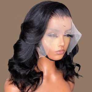 220%density Body Wave Short Bob Wig 5x1 T Part Wig Peruvian Human Hair Wig Deep Wave Frontal Wig Loose Wavy Human Hair Wigs for Black Women