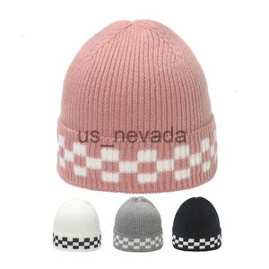 Beanie/Skull Caps Autumn and Winter New Woolen Hat Show Face Small Checkerboard Jacquard Warm Cold Hat Knitted Hat for Men and Women J230823