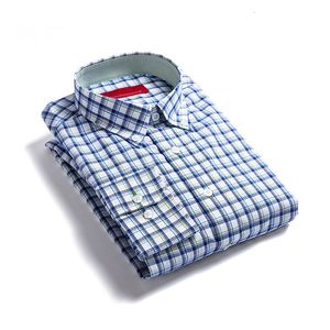 Мужские повседневные рубашки 100 хлопковые с длинным рукавом сплошной клетчатая рубашка высококачественная мужская топс CHCH 2023 230823