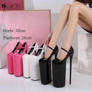 Dress Shoes Highest 30cm Thin Heels Women Sandals Fashion Waterproof Platform Round Toe High Pumps Ankle Strap Model Showing