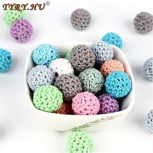 Teethers Toys TYRYHU 10Pcs Wooden Chewable Beads 16mm Baby Teether DIY Craft Jewelry Crochet Pacifier Chain Accessories 230822