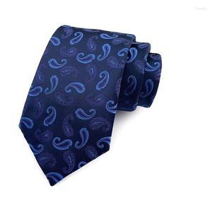 Bow Ties Fashion Silk Mens Tie 8cm Width Man Necktie Long Navy Blue Paisley Patterned For Wedding Party Gravatas Para Homens YUW12