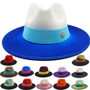 Wide Brim Hats Bucket Fedora Latest Elastic Ribbon M Gradient Fashion Unisex Jazz Hat Double Sided Winter 230822