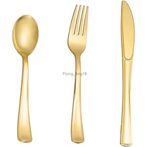 75 stycken Guldplast Silverware- Party Flatware Set-Heavyweight Plastic Cutlery- Inkluderar 25 gafflar 25 skedar 25 knivar HKD230812