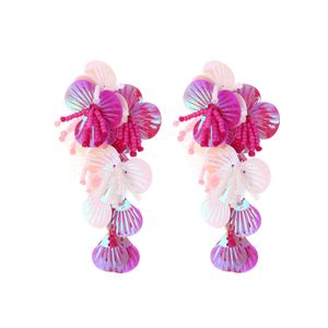 Stud Fresh and Colorful Sequins Flower Tassel Earrings Cross Border Exaggerate Dopamine Handmade String Rice Beads 230823