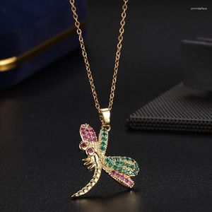 Pendant Necklaces Dragonfly Woman Necklace Creative Niche Cute Colorful Zircon All-Match Insect Clavicle Chain Gift Jewelry