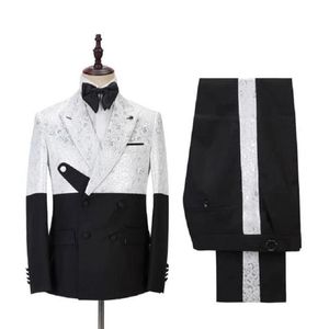 Herrenanzüge Blazer 2022 einzigartiges Design weißes Muster Kostüm Homme Mens 2 PCs Groomsmen Hochzeit Tuxedos Terno Maskulino Sli242c