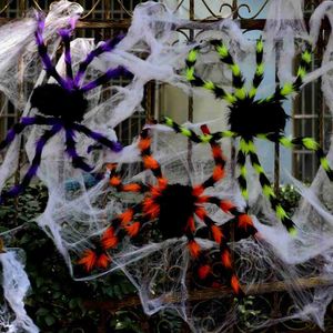 Andra festliga festförsörjningar Black Spider Plush Spider Halloween Scary Black Spider Net Spiderweb Halloween Party Prop Decor Haunted House Home Decorations L0823