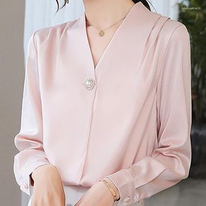 نساء بلوزات النساء بلوزات طويلة الأكمام بلوزة Blusas Mujer de Moda 2023 Elegantes V-Neck Shift Tops E638