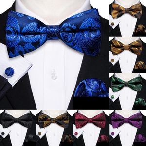 Bow Ties Stylish Pre-tied Mens Bowtie Classic Jacqurd Floral Paisley Silk Tie Pocket Square Cufflinks Set Adjustable Wedding Business