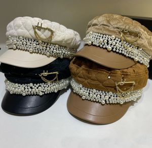 Design Crystal Letter Beret Hats for Women Cashmere Pearl Octagonal Newsboy Cap Men Ladies Casual Wool Hat Winter Painter Cap