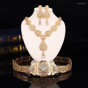 Necklace Earrings Set Morocco Women Dress Caftan Belt Metal Crystal Neckalce Sets Arabic Bride Wedding Body Jewelry