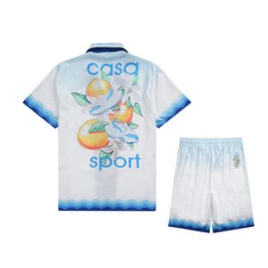 Herren Trailsuits Stripe Casa Sport Casablanca Blumenschuh Orange Print Mesh Shortpant Shirt Set Männer Frauen hochwertige Hawaii Strandanzug 230822