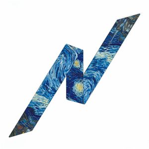 人工シルクヴァンゴッホシリーズオイルペインティングスカーフ薄い狭い長いヘアバンドリボンタイバッグハンドルリボン装飾芸術スカーフ