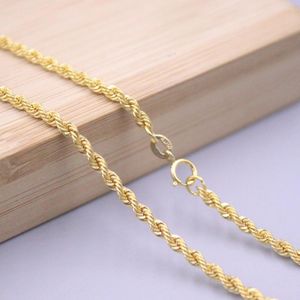 Chains Real 18K Yellow Necklace For Women 2.2mm Hollow Rope Chain Link 65cm Length Stamp Au750 26inchL