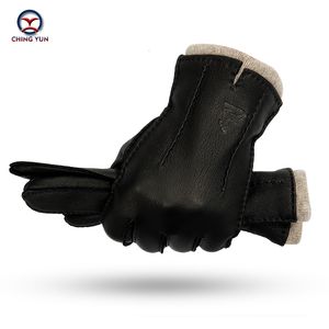 Five Fingers Gloves hand-stitched deerskin gloves men warm soft men's black corrugated gloves 70% wool lining warm in autumn and winter man mitten 230822