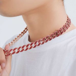 Luxusdesigner neuer Männer kubanischer Kettenzubehör 15 mm breit rote Diamanten Hip Hop Halskette für Männer