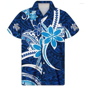 Men's Casual Shirts Summer Harajuku Fashion Polynesian Tribe Print Hawaiian Shirt Short Sleeve Breathable Top