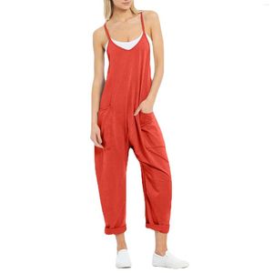 Women's Pants Summer Woman Overalls Linen European Style Casual Female Spaghetti Strap Rompers