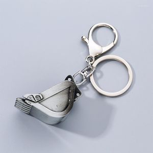 Keychains Creative Mini Simulation Bulldozer Keychain Stereo Excavator Car Key Holder Metal Accessory Model Pendant Ornament