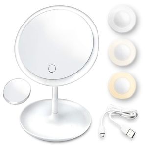 Kompaktowe lustra lustra makijażu z lekką lampą z pulpitem magazynowym obrotowe lustro kosmetyczne regulabowane ściemnianie USB Vanity Mirror 230823